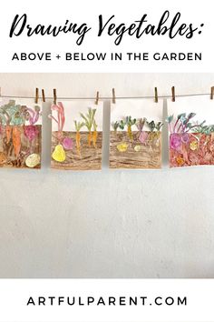 an art project for kids to learn how to draw vegetables on the clothes line with colored paper