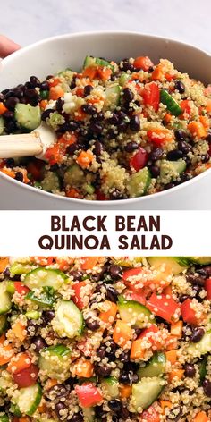 black bean quinoa salad in a white bowl