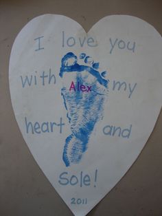 a heart shaped paper with a handprint on it that says i love you with my heart and sole