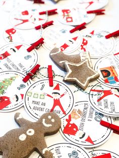 some christmas ornaments are laying out on the table