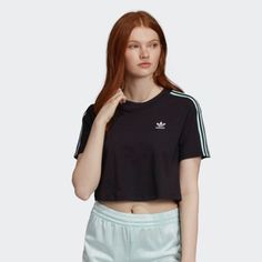 Classic Sports Style Gets A Fresh Update. This T-Shirt Shows Off Iconic 3-Stripes On The Sleeves. The Cropped Length Gives It A Modern Shape That's Feminine And Flattering. The Tee Is Made Of Smooth All-Cotton Jersey That Has A Soft Feel. Adidas Three Stripes T-shirt For Spring, Adidas Athleisure T-shirt With Side Stripes, Adidas Sporty T-shirt With Contrast Stripes, Adidas Logo Summer Top, Summer Adidas Logo Top, Adidas Logo Tops, Casual Fitted T-shirt With Three Stripes, Fitted Casual T-shirt With Three Stripes, Adidas Logo Tops For Spring