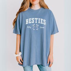 🏷️ 💲Buy any THREE items from our shop and receive 30% off your purchase! Discount automatically applied at checkout. ️🎀 Celebrate friendship in style with our Personalized Besties Comfort Colors® Shirt, perfect for a girls' trip or everyday wear! This trendy Coquette-inspired tee features a delicate blue toile bow design, customizable with you and your besties' names. Made from soft, premium fabric, it's the ultimate matching gift for BFFs to show off their bond. Whether you're hitting the to Name Best Friend, Coquette Blue, Blue Toile, Matching Tees, Comfort Colors Shirt, Matching Gifts, Bow Design, Best Friend Gift, Premium Fabric