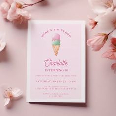 an ice cream themed birthday party with pink flowers