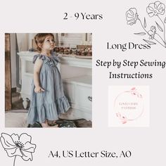 Link to my store: https://lovelybabypatterns.etsy.com Girl Dress Sewing Pattern, Baby Dress Easy Instant Download, Kids PDF Sewing Pattern, From 2 To 9 Years. This pattern is a beginner sewing level pattern.   WHAT YOU GET: SEWING INSTRUCTIONS! US Letter Size Print. A4 Size Print. A0 File. Fabric Consumation. Sewing Instructions. The pattern is available immediately after completing the checkout on web site. Printing: Print out at 100% scale on your home printer. TERMS OF USE: This item may not Pattern From Existing Clothes, Sewing Kids Clothes Patterns, Girl Dress Sewing Pattern, Easy Kids Sewing Projects, Girls Dress Patterns, Diy Skirts, Sewing To Sell, Sewing Kids Clothes, Girls Dress Sewing Patterns