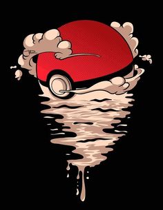 a red car floating in the water with clouds on it's head and body