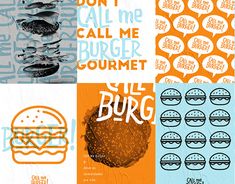 a series of posters with different types of burgers on them and the words don't call me burger gourmet