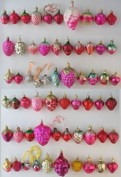 there are many different ornaments hanging on the wall