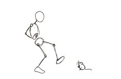 a drawing of a man walking with a mouse