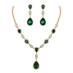 PRICES MAY VARY. ♥Material♥ This Wedding Jewelry Set is made of Eco alloy and AAA Cubic Zirconia adorned with Teardrop & Round Austrian Crystal, High Polished. Lead-Free & Nickel-Free, Hypoallergenic, this fabulous design is suitable to match formal attire or Wedding dress and show your unique beauty ♥Jewellery Sets Size♥ Crystal Color: Emerald, Chain Length(Adjustable):18in-20.8in, Pendant Size:2.2in by 6.7in; Earrings Size(Pierced): 2.3in x 0.7in ; Total Weight: 42.9g. Lightweight and Comforta Earrings Sets, Sparkle Jewelry, Women's Jewelry Sets, Teardrop Necklace, Emerald Earrings, Jewellery Set, Emerald Jewelry, Brides And Bridesmaids, Wedding Jewelry Sets