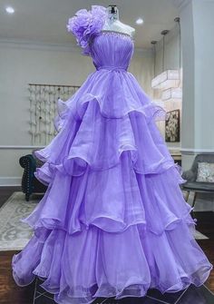 Fantasy Fits, Carmilla Carmine, Petal Dress, Fantasy Outfits, Formal Prom Dresses Long, Prom Inspo, Purple Gowns, Formal Prom Dress, Ruffle Beading