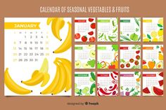 a calendar with fruits and vegetables on it