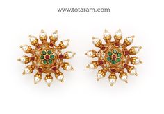 22 Karat Gold Earrings for Women with Color Stones & Culture Pearls
  Culture Pearls Weight : 10.70 carats - 235-GER13607 - in 12.300 Grams for USD $932.15. 
Made in India by Totaram Jewelers Online this product is in Gold - 22 Karat BIS Hallmark 916 KDM Gold  & is an excellent gift for Adult - Women. Ships fully insured with secured guaranteed delivery for free with your order over $250 from New Jersey USA & comes with 30 days exchange policy. Traditional Pearl Earrings For Anniversary, Yellow Gold Pearl Earrings For Celebrations And Festivals, 22k Gold Pearl Earrings For Gift During Festivals, 22k Gold Pearl Earrings As Festival Gift, 22k Gold Pearl Earrings For Festivals, Traditional Yellow Gold Hallmarked Pearl Earrings, Festive 22k Yellow Gold Pearl Earrings, Yellow Gold Multi-stone Earrings For Gift, Traditional Gold Multi-stone Earrings