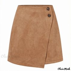 Olivia Mark - Suede Irregular Midi Skirt, Solid Color High Waist with Zipper and Button Detail Hipster Skirt, Irregular Skirt, Metallic Jeans, Sweater Jumpsuit, Cardigan Sweater Dress, Suede Skirt, Midi Dress Party, Blazer And Shorts, Asymmetrical Skirt