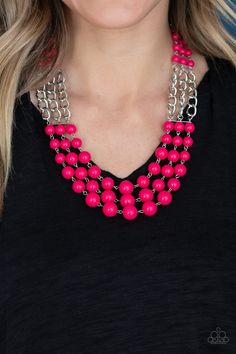 *****Pre-Order This Item Today****** ***Item Expected To Ship August 1st 2020 Anything Ordered With This Item Will Be Held Until All Items Are In Stock To Avoid Extra Shipping Cost For You Sections of thick silver chains and bubbly pink beaded rows layer below the collar, creating statement-making layers. Features an adjustable clasp closure. Sold as one individual necklace. Includes one pair of matching earrings. Pink Beaded, Pink Box, Silver Chains, Pink Necklace, Paparazzi Accessories, Pink Beads, Paparazzi Jewelry, Silver Chain Necklace, Boutique Jewelry