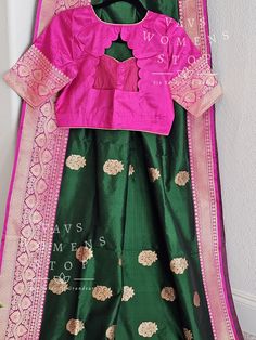 Blouse stitched - Yes Blouse Opening - Front Sleeves Length - Elbow Padded - No Blouse size 38 with inner margins extends to 44 for blouse size 36 alteration can be done on request Fall/pico - Yes done Green Banarasi Silk Long Sleeve Blouse, Green Long Sleeve Banarasi Silk Blouse, Traditional Blouse With Border And Traditional Drape, Traditional Blouse With Border And Drape, Traditional Blouse With Border For Festive Occasions, Traditional Blouse With Border For Diwali, Green Blouse With Cutdana For Traditional Ceremonies, Traditional Green Blouse With Yoke Detail, Traditional Festive Blouse With Border Detail