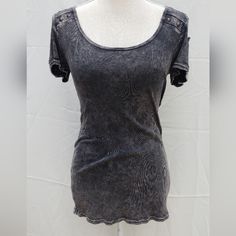 Cute Gray Short-Sleeved Top With Antique Stud Design On Sleeves. Size Large. Brand New Never Worn. Excellent Condition. Casual Fitted T-shirt For Night Out, Fitted T-shirt For Fall Day Out, Trendy Scoop Neck Top For Party, Trendy Scoop Neck Party Top, Scoop Neck Tops For Night Out In Fall, Fitted T-shirt For Day Out In Fall, Fall Scoop Neck Top For Night Out, Casual Crew Neck Blouse For Party, Casual Crew Neck Tops For Night Out