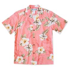 Hibiscus joy pink hawaiian cotton shirt Hawaiian Shirt Outfit Women, Hawaiian Shirt Outfit, Aloha Dress, Hawaiian Floral Print, Aloha Print, Hibiscus Print, White Hibiscus, Sunset Pink, Trendy Boy Outfits