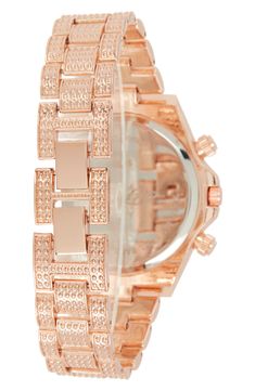 Baguette-cut rainbow-hued crystals add vibrancy to the bezel of a bracelet watch that's encrusted with round-cut crystals for even more shine. 40mm x 47.5mm case; 20mm band width Buckle closure Analog quartz movement Goldtone plate/glass crystal Imported Rose Gold Watch With Rhinestones As Gift, Rose Gold Watches With Rhinestones For Gifts, Rose Gold Rhinestone Watch As Gift, Luxury Rose Gold Diamond Watch, Baguette Cut, Ed Hardy, Crystal Bracelet, Glass Crystal, Crystal Bracelets