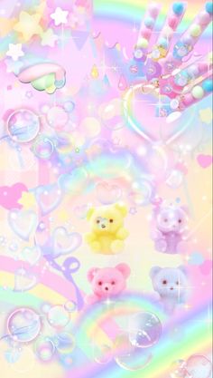 an image of soap bubbles with teddy bears and rainbows in the background on a phone screen