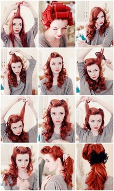 Pin up Retro Ponytail, Cabelo Pin Up, Pinup Hair Tutorial, Rockabilly Mode, Retro Hairstyles Tutorial, 40s Hairstyles, Vintage Hairstyles Tutorial, Ponytail Tutorial, Victory Rolls