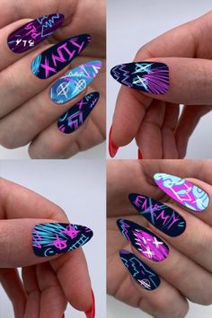 Jinx Nails, Arcane Nails, Arcane Jinx, Punk Nails, Anime Nails, Drip Nails, Grunge Nails, Christmas Nails Acrylic, Nails Desing