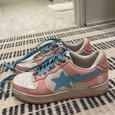 Bathing Ape Bape Sneakers Size 39 Blue And Pink. Never Worn And In Perfect Condition! Bape Shoes Outfit, Journey Shoes, Bape Pink, Bape Shoes, Bape Sneakers, Painted Canvas Shoes, Ape Bape, Pretty Shoes Sneakers, Star Shoes