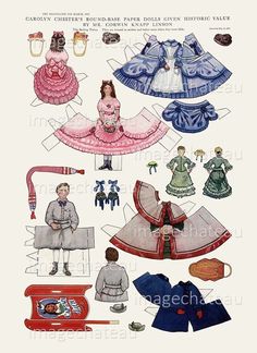 an old fashion paper doll with many different outfits