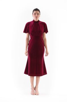 Be the best dressed at your holiday party with thi glitter stripe on velvet midi dress Dresses Burgundy, Burgundy Midi Dress, Velvet Midi Dress, Midi Short Sleeve Dress, Best Dressed, Cocktail Dress Party, Holiday Party, Mock Neck, Jumpsuit Dress