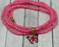 Hot Pink and Black Waist Beads With 'butterfly' Charm, Stretch, Weight Loss Tracker, Belly Beads, Body Jewelry, Under 20, Unique Gift - Etsy Pink Waist Beads With 108 Beads As A Gift, Pink Flexible Beaded Bracelets For Gifts, Pink Beaded Bracelets For Gift, Spiritual Pink Spacer Beads, Adjustable Pink Waist Beads With Spacer Beads, Pink Beaded Necklaces With Spacer Beads For Gifts, Pink Tiny Beads Waist Beads For Gift, Pink Spacer Beads For Gifts, Adjustable Pink Butterfly Jewelry