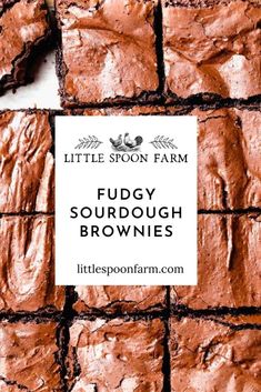 some brownies are stacked on top of each other with the words, little spoon farm