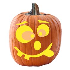 a pumpkin with an emoticive face drawn on it's front and side