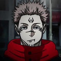 an animated image of a man with spiked hair and piercings wearing a red hoodie