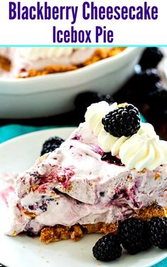 blackberry cheesecake icebox pie on a white plate