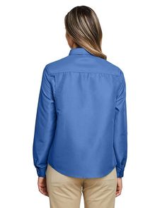 Ladies' Key West Long-Sleeve Performance Staff Shirt - POOL BLUE - 3XL | Harriton Women's Key West Long-Sleeve Performance Staff Shirt in Pool Blue Size 3XL | Polyester Office Apparel, Pool Blue, Work Shirts, Office Outfits, Key West, Denim Button Up, Button Up Shirts, Long Sleeve Blouse, Size Medium