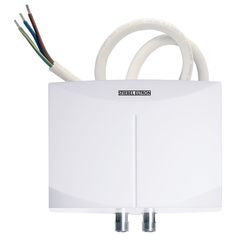 a white box with two wires attached to the top and one wire connected to it