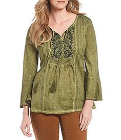 Reba Over Dyed Bell Sleeve Embroidered Top Fall Floral Embroidery Long Sleeve Tunic, Bohemian Floral Embroidery Tunic For Fall, Bohemian Floral Embroidered Tunic For Fall, Green Long Sleeve Tops With Embroidered Neckline, Green Long Sleeve Top With Embroidered Neckline, Spring Bohemian Tops With Tonal Embroidery, Bohemian Spring Tops With Tonal Embroidery, Bohemian Tops With Tonal Embroidery For Spring, Fall Embroidered V-neck Peasant Top