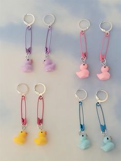 - pastel duck-safety pin earrings - available in 4 colors: >purple >pink >yellow >blue - shipping is included in price - cute and funny earrings! Duck Earrings, Funny Earrings, New Haven Ct, Pin Earrings, Safety Pin Earrings, Colors Purple, Earring Holder, Style Aesthetic, Cute Characters