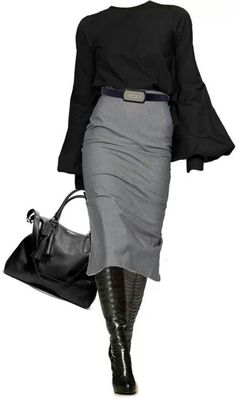 Woman's fashion Grey Skirt, Professional Attire, Looks Chic, Business Attire, Fashion Mode, Work Attire, Business Outfits