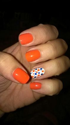 Broncos nails Patty Nails, Football Nail Designs, Orange Nail Designs, Vibrant Nails, Nail Glitter