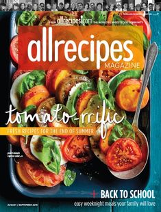 the cover of an allrecipes cookbook with images of food on it