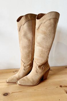 classy cowboy boot Stand out in style with these Classy Cowboy Boots. These boots combine concert and country vibes for a unique look you won't find elsewhere! - runs true to size - beige color is slightly lighter than the apricot Country Vibes, Wide Leg Linen Trousers, Tube Jumpsuit, Boot Stand, Lounge Top, Cowboy Boot, End Of Season Sale, Linen Trousers, Mini Shirt Dress