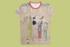 "Recycled poly jersey t-shirt with all-over digitally printed design and red neckline detail. VIntage Vanity Fair magazine illustration print from the 1920s/30s. Gorgeous retro homage! Comfy and soft moisture-wicking jersey. Strong colours using sublimation printing. 96% polyester 4% elastane. Strong wash fastness with no loss of colour. Yarn is made from post-consumer recycled materials. Made to order in the United Kingdom, please allow 7-10 working days for your order to be produced, packaged and sent off.  Size chart SIZE XS 86 - 91cm 34 - 36\" Size S 91 - 96cm 36 - 38\" SIZE M 96 - 101cm 38 - 40\" SIZE L  101 - 106cm 40 - 42\" SIZE XL 106 - 111cm 42 - 44\" SIZE XXL 111 - 119cm 44 - 47\" SIZE XXXL 119 - 127cm 47 - 50\"" Fair Illustration, Vanity Fair Magazine, Vintage Vanity Fair, Illustration T Shirt, Fashion Illustration Vintage, Magazine Illustration, Retro Mode, Illustration Vintage, Vintage Vanity