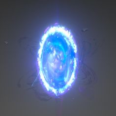 a blue and white circular object in the air with lights on it's sides