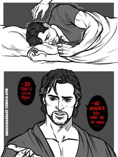 two different comics showing the same person in bed and one with his arm around another's head