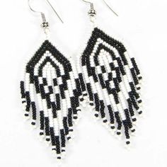 Black White Seed Beaded Medicine Men's Eye Beadwork Earrings Jewelry E19/3, Pair of Beaded Earrings beautifully hand beaded with Cz Seed Beads, very elegant, another great addition to your collection. Black,White Color Czech Seed Beads Used To Make It. Ear wires Made Of White Metal With .925 Nickel Free Oxidized Sterling Silver Plating. Metal : .925 Sterling Silver Plated Beads : Czech Seed Beads Weight : 8.0 grams Length : 3.6 inch including Ear Wire Max Width : 1.1 inch [No:E-19-SB-3] White Beaded Earrings, Work Earrings, Beadwork Earrings, Artisan Jewelry Earrings, Beads Accessories, Stud Earrings Unique, Beaded Earrings Tutorials, Wedding Bridesmaid Jewelry, Ear Jacket Earring