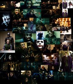 many different pictures of the joker and his friends in their movies, including one that appears to be from the dark knight movie