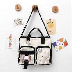 Kawaii Black Bunny Messenger Bag Kawaii School Tote Shoulder Bag, Kawaii Tote Shoulder Bag For School, Cute School Satchel With Zipper Closure, Kawaii Bags For Students, Kawaii Style School Tote Shoulder Bag, Harajuku Style Shoulder Bag For Daily Use, Cute School Shoulder Bag, Kawaii Shoulder Bag With Adjustable Strap, Casual Shoulder Bag With Cute Design For School