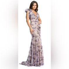 Description Mac Duggal Sequin Embroidered Fabric (100% Polyester) Fully Lined Through Body V-Neckline Sleeveless Sweeping Train Concealed Back Zipper Approx. 67.5" From Top Of Shoulder To Bottom Hem Available In Amethyst Style #79301 Mac Duggal Dresses, Trumpet Gown, Mac Duggal, Embroidered Fabric, Walker Boots, Fit N Flare Dress, Rain And Snow Boots, Boot Sandals, Fit & Flare