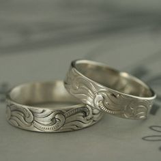 Great Wave Ring Silver Patterned Band Tsunami Ring Art Deco Ring Scroll Ring Silver Deco Band Japanese Ring Men Starry Night Ring Silver Men We thought for a time we would have to discontinue one of our most popular designs. The pre-patterned silver stock used to create our Great Wave Design is no longer being produced, but we refused to let it go. We now cast it in our studio using the lost wax method, and we are thrilled to offer it once more. This also means that we can now offer this design Silver Rings With Artistic Design For Anniversary, Silver Anniversary Rings With Artistic Design, Silver Rings With Artistic Design, Artistic Round Wedding Rings, Artistic Adjustable Rings For Anniversary, Japanese Ring, Ring Silver Men, Wave Ring Silver, Surf Jewelry