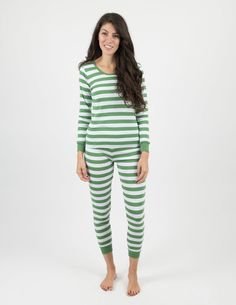 Wearers will adore our Women’s Green & White Stripes Cotton Pajamas, all while they match with other stylish members of the family. Each imported outfit is a two-piece set featuring a long-sleeved shirt and elastic pants for a breathable feeling. The cotton material provides the utmost warmth during those chilly nights, while the ribbed cuffs bolster the slim fit. Its green striped design easily matches with other fun family products, ideal for any festive occasion. Sizes come in X-Small to X-La Family Pajama Sets, Comfortable Pajamas, Cotton Pajamas, Striped Pyjamas, Matching Family Pajamas, Cotton Pyjamas, Pajama Set Women, Set Women, Christmas Pajamas